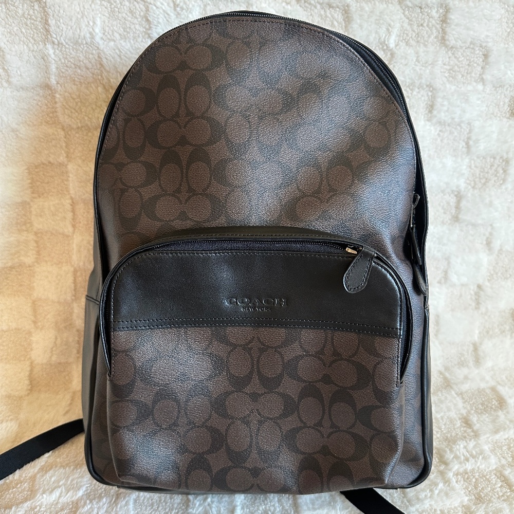NWT!Rare! Coach F72483 Men's Houston Backpack In Signature Canvas Mahogany Black